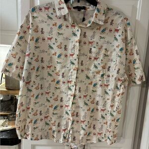 Beulah Cream Casual Button Down Shirt with Nature-Inspired Design